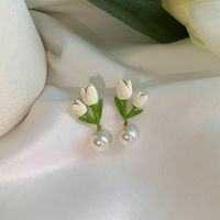 1 Pair Fairy Style Sweet C Shape Heart Shape Flower Imitation Pearl Alloy Earrings sku image 3