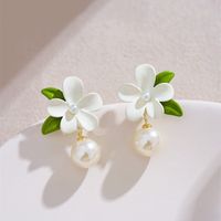 1 Pair Fairy Style Sweet C Shape Heart Shape Flower Imitation Pearl Alloy Earrings sku image 2