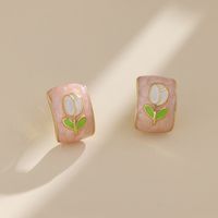 1 Pair Fairy Style Sweet C Shape Heart Shape Flower Imitation Pearl Alloy Earrings sku image 9