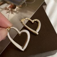 1 Pair Sweet Heart Shape Enamel Copper Hoop Earrings sku image 1