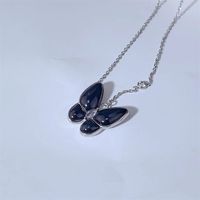 Simple Style Bow Knot Titanium Steel Inlay Agate Pendant Necklace sku image 4