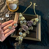 Exaggerated Shiny Flower Alloy Women's Earrings Necklace sku image 1