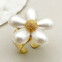 304 Stainless Steel 14K Gold Plated Sweet Commute Plating Flower Shell Open Rings main image 1