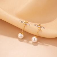 1 Pair Casual Round Plating Inlay Stainless Steel Imitation Pearl Pearl Zircon Gold Plated Ear Studs main image 5