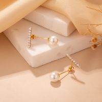 1 Pair Casual Round Plating Inlay Stainless Steel Imitation Pearl Pearl Zircon Gold Plated Ear Studs main image 3