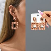 1 Pair Elegant Luxurious Square Inlay Copper Alloy Glass Drop Earrings main image 9