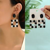 1 Pair Elegant Luxurious Square Inlay Copper Alloy Glass Drop Earrings main image 5
