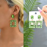 1 Pair Elegant Luxurious Square Inlay Copper Alloy Glass Drop Earrings main image 7