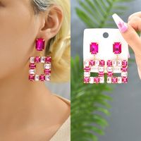 1 Pair Elegant Luxurious Square Inlay Copper Alloy Glass Drop Earrings main image 8