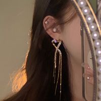 1 Pair Elegant Glam Round Tassel Heart Shape Inlay Alloy Artificial Pearls Rhinestones Earrings main image 2