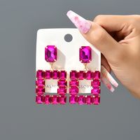 1 Pair Elegant Luxurious Square Inlay Copper Alloy Glass Drop Earrings sku image 1