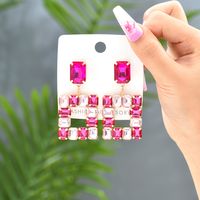 1 Pair Elegant Luxurious Square Inlay Copper Alloy Glass Drop Earrings sku image 2