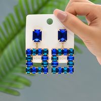 1 Pair Elegant Luxurious Square Inlay Copper Alloy Glass Drop Earrings sku image 4