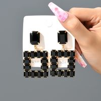 1 Pair Elegant Luxurious Square Inlay Copper Alloy Glass Drop Earrings sku image 8