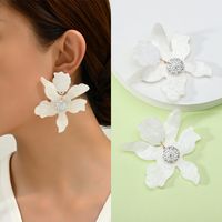 1 Pair Simple Style Flower Spray Paint Zinc Alloy Dangling Earrings main image 4