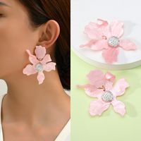 1 Pair Simple Style Flower Spray Paint Zinc Alloy Dangling Earrings main image 7