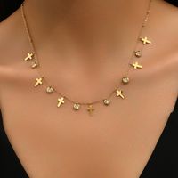 Vintage Style Commute Cross Hand Of Fatima Heart Shape Stainless Steel Plating Inlay Rhinestones 18k Gold Plated Necklace sku image 3