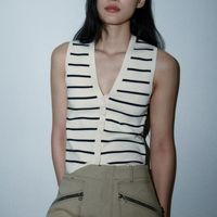 Women's Vest Sleeveless Tank Tops Button Simple Style Stripe main image 5