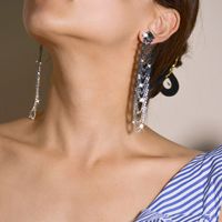 1 Pair Lady Streetwear Geometric Tassel Rhinestone Drop Earrings main image 4