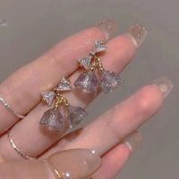 1 Pair Sweet Bow Knot Plating Inlay Alloy Zircon Drop Earrings main image 1