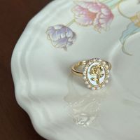 Élégant Dame Géométrique Rose Alliage Placage Incruster Perles Artificielles Zircon Femmes Anneau Ouvert main image 3