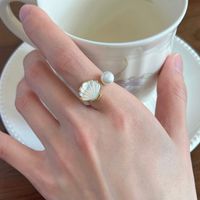 Elegant Lady Geometric Rose Alloy Plating Inlay Artificial Pearls Zircon Women's Open Rings main image 2