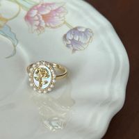 Elegant Lady Geometric Rose Alloy Plating Inlay Artificial Pearls Zircon Women's Open Rings sku image 4
