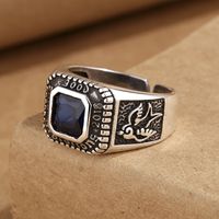 Retro Square Copper Inlay Artificial Gemstones Unisex Open Rings main image 6