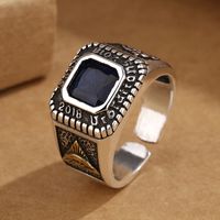 Retro Square Copper Inlay Artificial Gemstones Unisex Open Rings main image 3