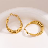 1 Paire Rétro Style Simple Forme C Rond Placage Acier Inoxydable Plaqué Or 18K Boucles D'oreilles Cerceau main image 3