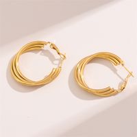 1 Paire Rétro Style Simple Forme C Rond Placage Acier Inoxydable Plaqué Or 18K Boucles D'oreilles Cerceau main image 4