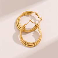 1 Pair Retro Simple Style C Shape Round Plating Stainless Steel 18K Gold Plated Hoop Earrings main image 5