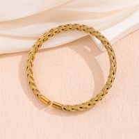 Handmade Solid Color Stripe Stainless Steel 18K Gold Plated Cuff Bracelets In Bulk main image 11