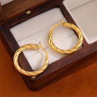 1 Pair Retro Simple Style C Shape Round Plating Stainless Steel 18K Gold Plated Hoop Earrings main image 6