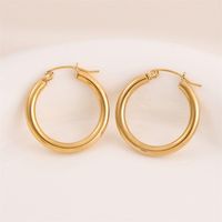 1 Pair Retro Simple Style Round Plating Stainless Steel 18K Gold Plated Hoop Earrings main image 1