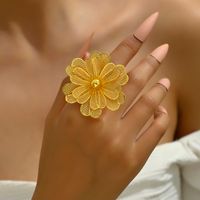 Elegante Glamour Exagerado Forma De Corazón Flor Hierro Enchapado Ahuecar Mujeres Anillos sku image 1