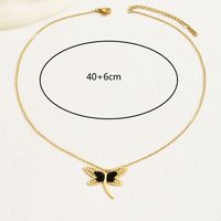 201 Stainless Steel 18K Gold Plated Modern Style Korean Style Plating Hollow Out Inlay Dragonfly Rhinestones Glass Pendant Necklace main image 10
