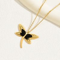 201 Stainless Steel 18K Gold Plated Modern Style Korean Style Plating Hollow Out Inlay Dragonfly Rhinestones Glass Pendant Necklace main image 8