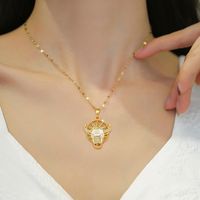 Stainless Steel Titanium Steel 18K Gold Plated Vacation Modern Style Plating Inlay Cattle Zircon Pendant Necklace main image 3
