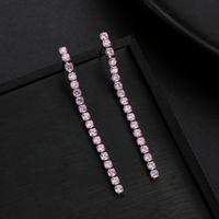 1 Pair Simple Style Shiny Tassel Plating Inlay Copper Zircon Rhodium Plated Drop Earrings main image 7