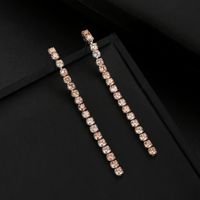 1 Pair Simple Style Shiny Tassel Plating Inlay Copper Zircon Rhodium Plated Drop Earrings main image 5