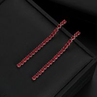 1 Pair Simple Style Shiny Tassel Plating Inlay Copper Zircon Rhodium Plated Drop Earrings main image 3