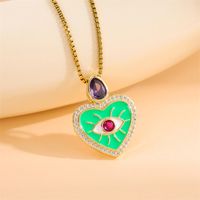 Stainless Steel Titanium Steel 18K Gold Plated Retro Simple Style Enamel Plating Inlay Heart Shape Zircon Pendant Necklace main image 3
