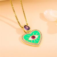 Stainless Steel Titanium Steel 18K Gold Plated Retro Simple Style Enamel Plating Inlay Heart Shape Zircon Pendant Necklace main image 4