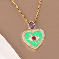 Stainless Steel Titanium Steel 18K Gold Plated Retro Simple Style Enamel Plating Inlay Heart Shape Zircon Pendant Necklace main image 1