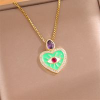 Stainless Steel Titanium Steel 18K Gold Plated Retro Simple Style Enamel Plating Inlay Heart Shape Zircon Pendant Necklace main image 2