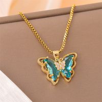 Stainless Steel Titanium Steel 18K Gold Plated Fairy Style Vacation Modern Style Plating Inlay Butterfly Zircon Pendant Necklace sku image 1