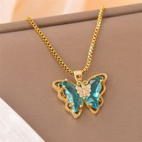 Stainless Steel Titanium Steel 18K Gold Plated Fairy Style Vacation Modern Style Plating Inlay Butterfly Zircon Pendant Necklace main image 5