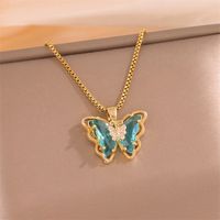 Stainless Steel Titanium Steel 18K Gold Plated Fairy Style Vacation Modern Style Plating Inlay Butterfly Zircon Pendant Necklace main image 3