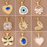 Stainless Steel Titanium Steel 18K Gold Plated Elegant Simple Style Streetwear Plating Inlay Heart Shape Flower Butterfly Zircon Pendant Necklace main image 1